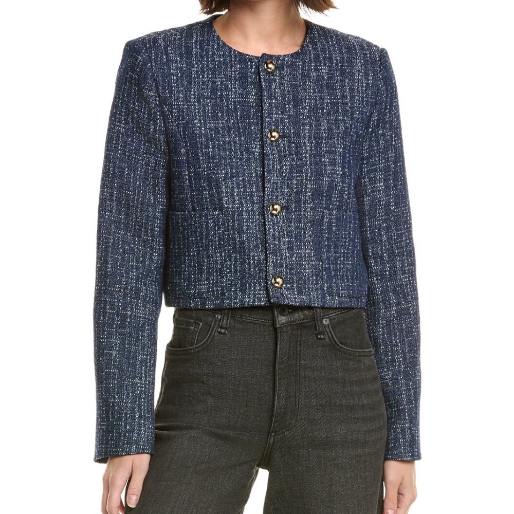 FRAME Denim Classic Navy Tweed Cropped Jacket
